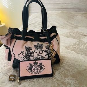 Juicy Couture Pink and Black Shoulder Bag with Wallet
